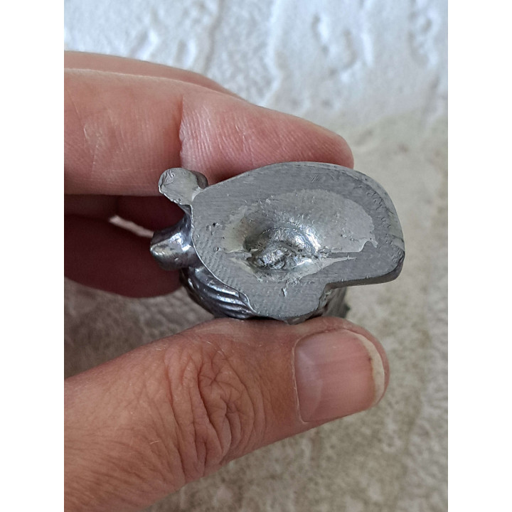Zware Tinnen Uil | Klein Vintage Beeldje op Tafel