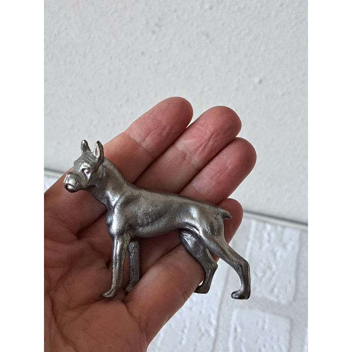 Tinnen Boxer Beeldje | Klein Vintage Hondenbeeldje