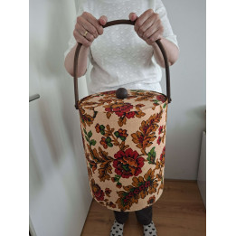 Naaimand met Bloemenmotief en Houten Handvat - Vintage 28x18x18cm