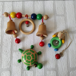 Wooden Baby Toy Set with Play Bar, Turtle and Elephant