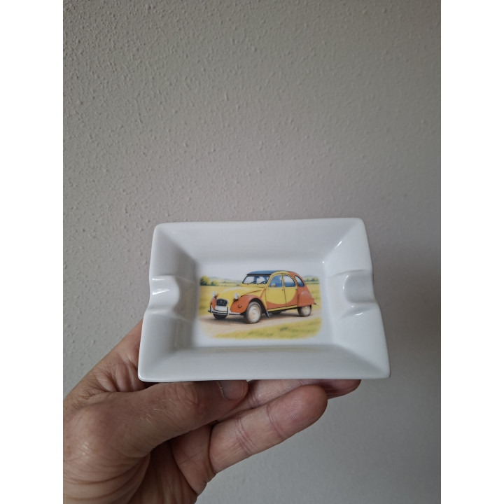Ashtray with Citroën 2CV Yellow and Orange | Porcelain