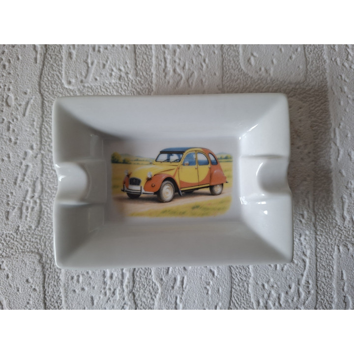Asbak met Citroën 2CV geel en oranje | Porselein