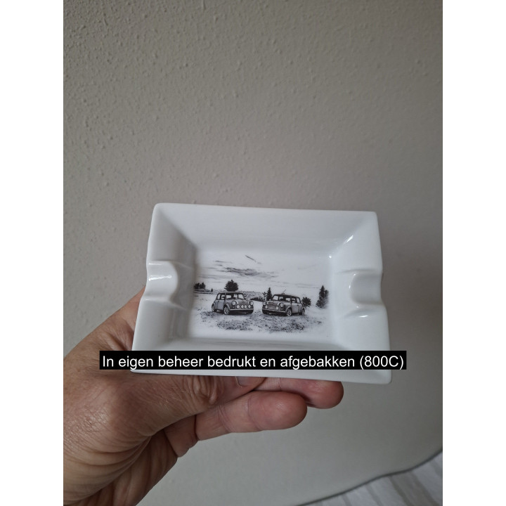 Ashtray with Two Classic Minis in a Rural Landscape