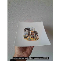 Vierkant Ontbijtbord Ezel met Mand Porselein 18x18x2cm