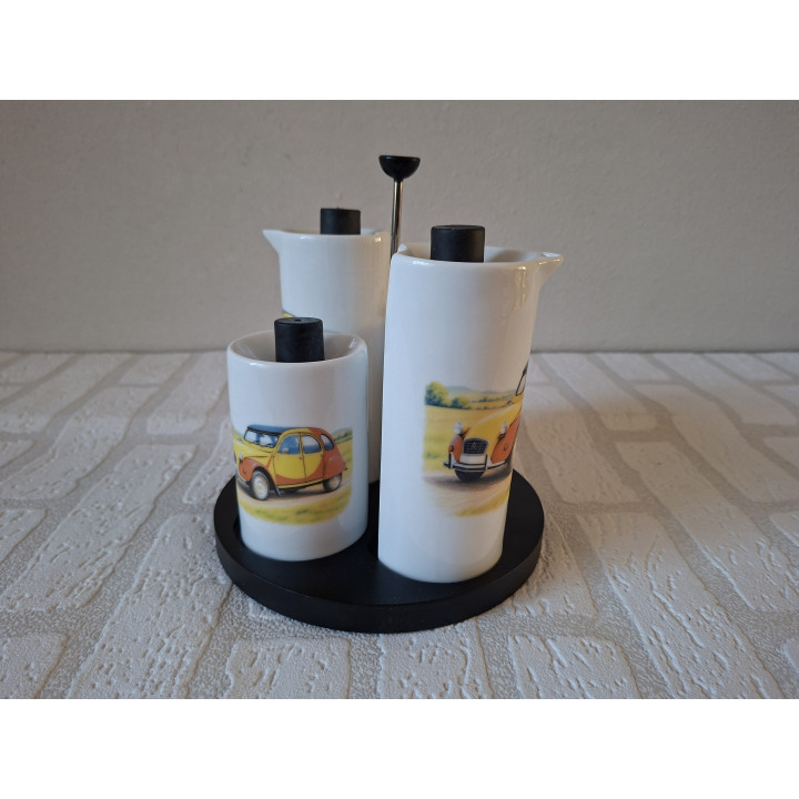 Citroën 2CV Cruet Set Oil Vinegar Salt Pepper White Qdo