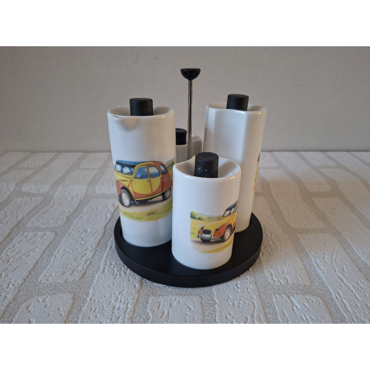 Citroën 2CV Cruet Set Oil Vinegar Salt Pepper White Qdo