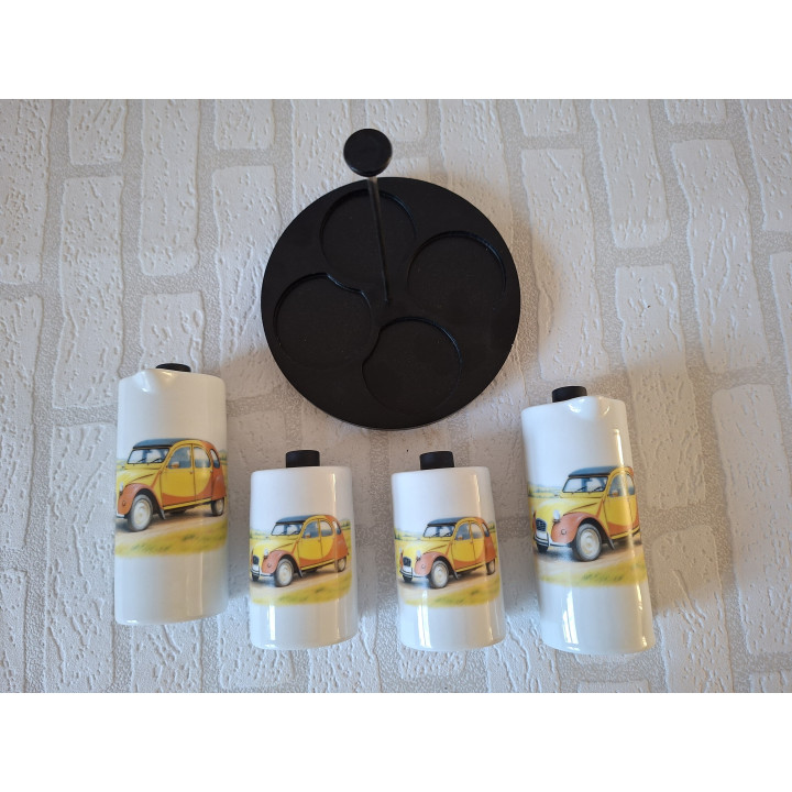 Citroën 2CV Cruet Set Oil Vinegar Salt Pepper White Qdo