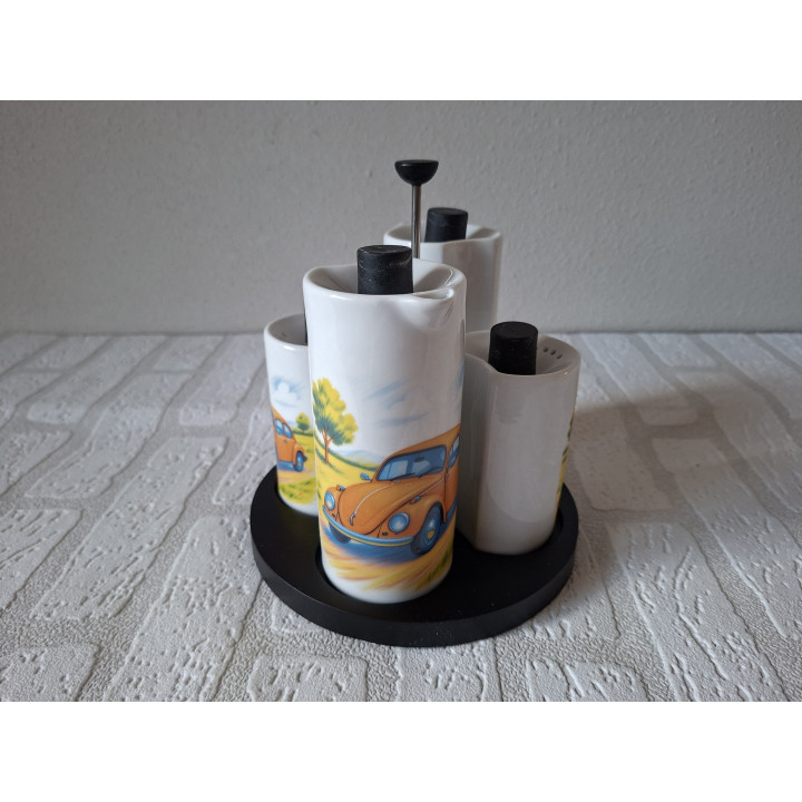 Volkswagen Beetle Cruet Set Oil Vinegar Salt Pepper Qdo
