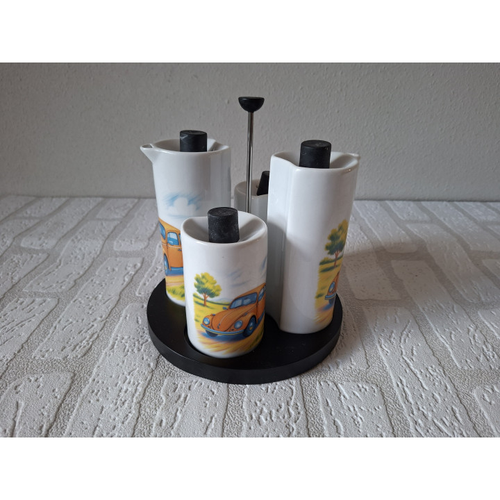 Volkswagen Beetle Cruet Set Oil Vinegar Salt Pepper Qdo
