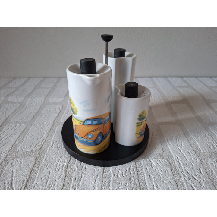 Volkswagen Beetle Cruet Set Oil Vinegar Salt Pepper Qdo
