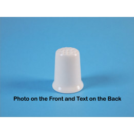 Custom digital photo logo advertisement on a porcelain thimble photo front and text back